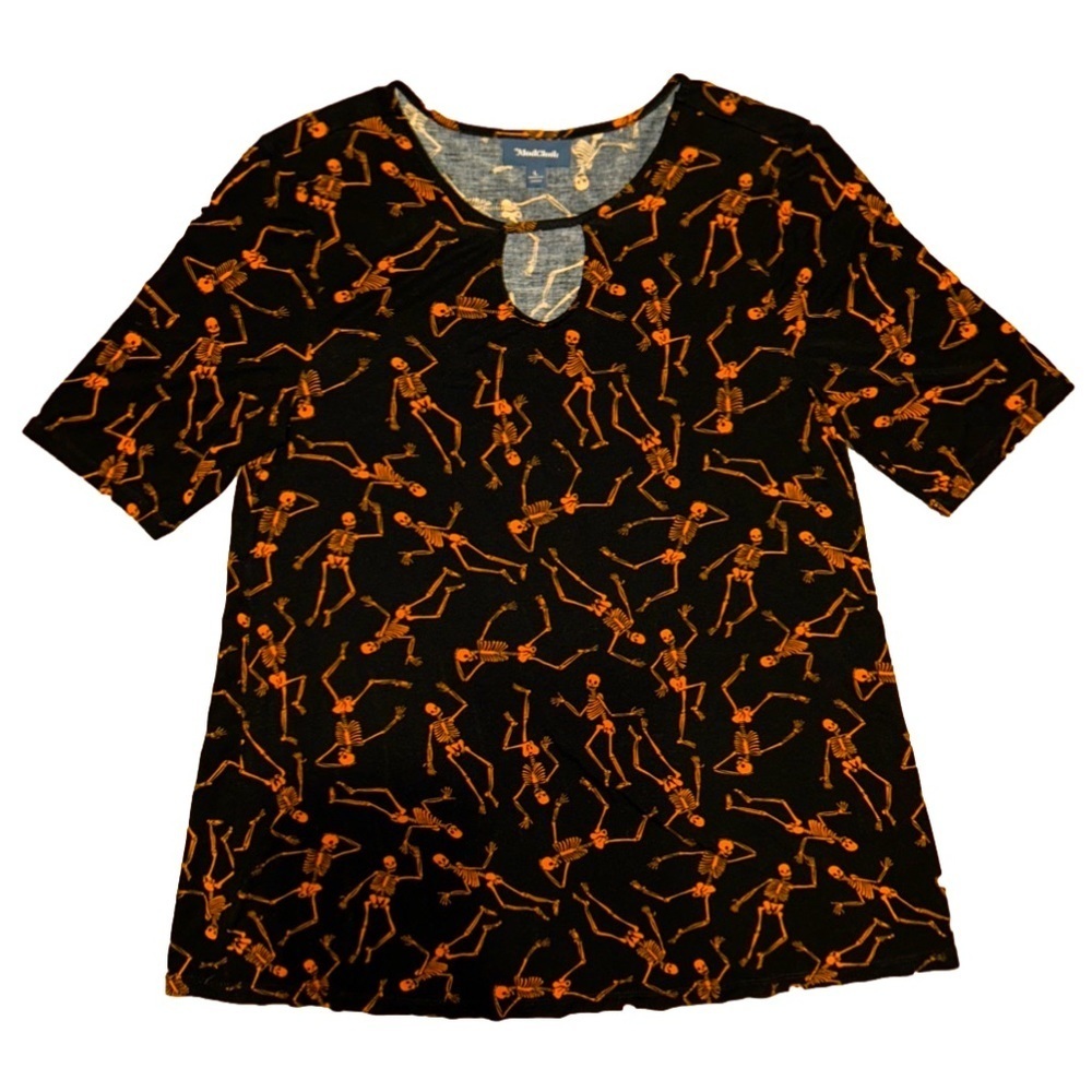 Modcloth Black and Orange Skeleton Print Top